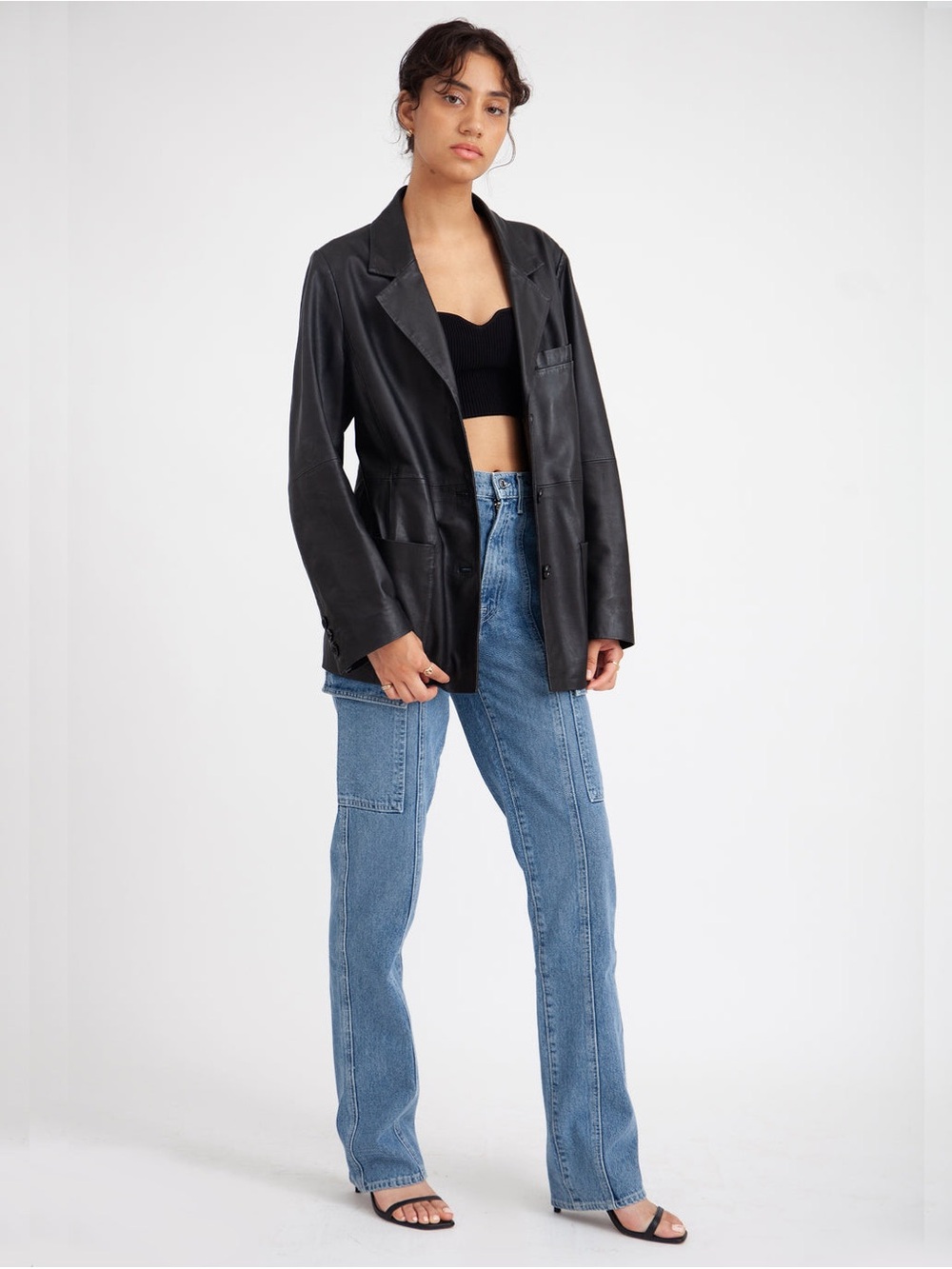 HYER GOODS Deadstock Lambskin Leather Blazer Black Size Medium
